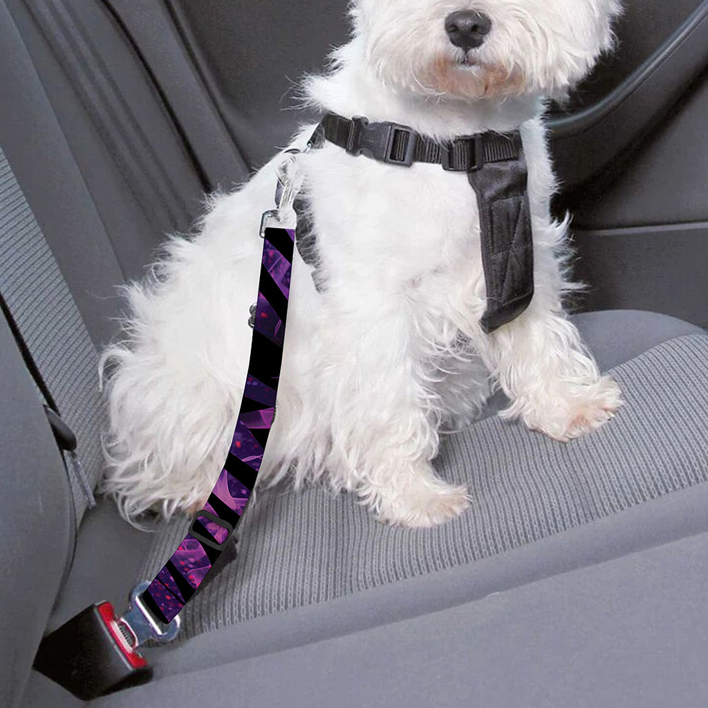 Purple Tropical Leaves Print Dog Seat Belt