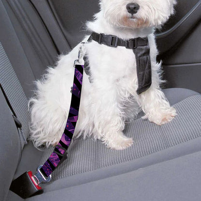 Purple Tropical Leaves Print Dog Seat Belt