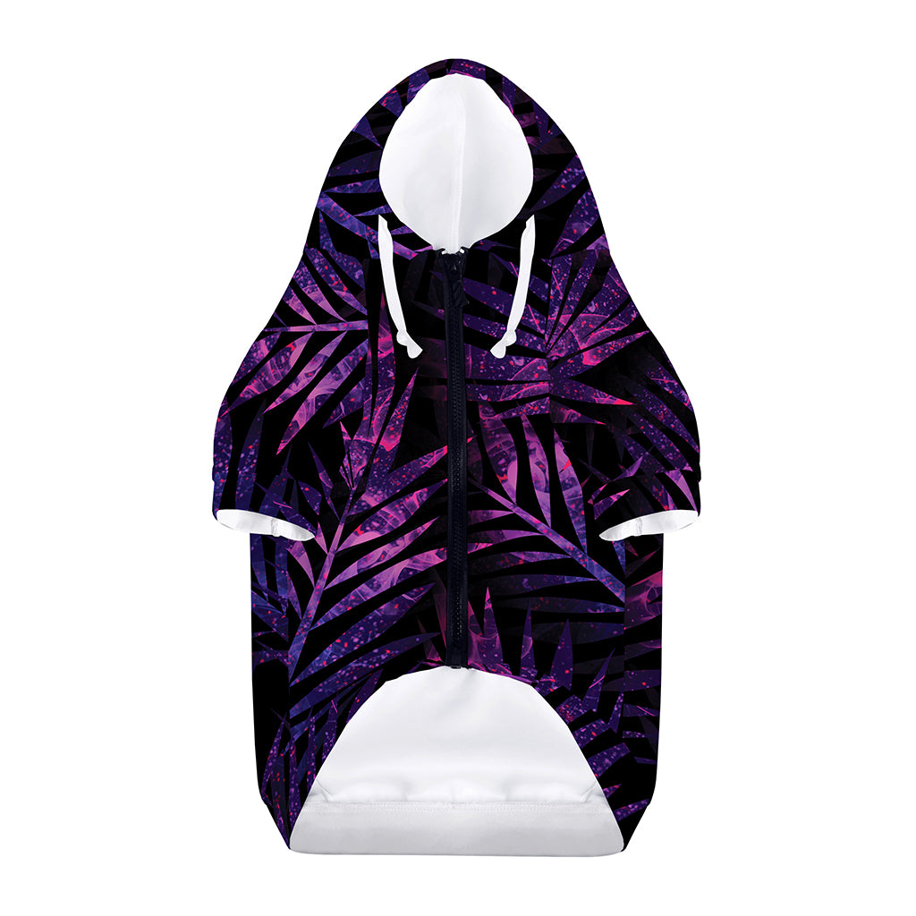 Purple Tropical Leaves Print Dog Zip Up Hoodie