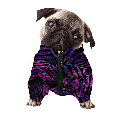 Purple Tropical Leaves Print Dog Zip Up Jacket