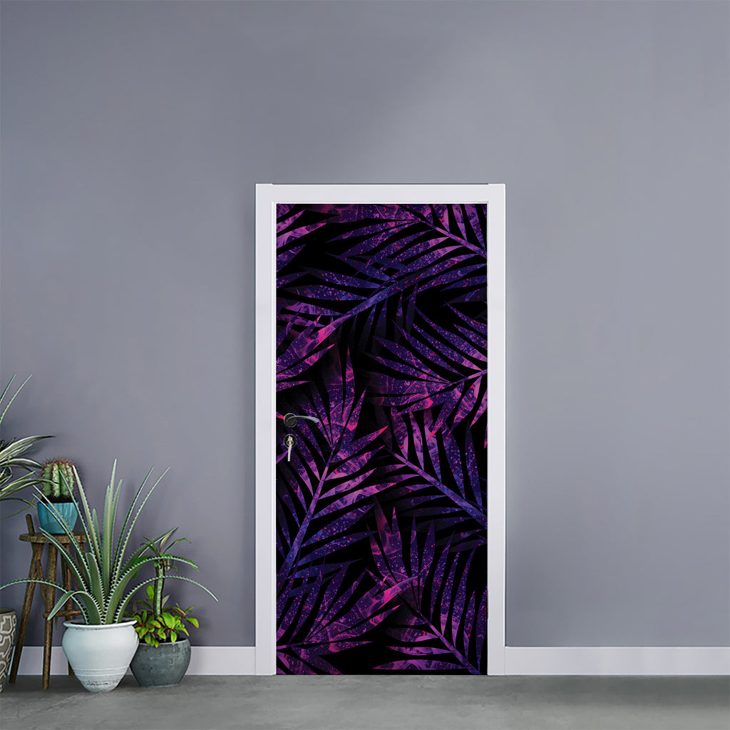 Purple Tropical Leaves Print Door Sticker