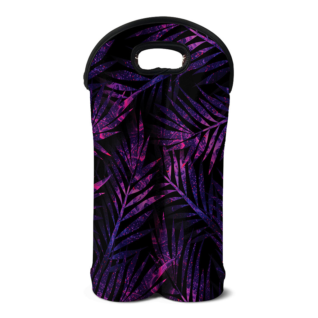 Purple Tropical Leaves Print Double Neoprene Wine Tote