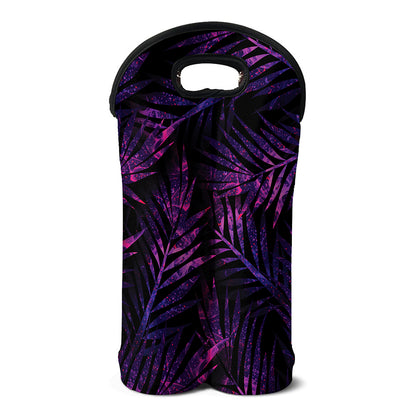 Purple Tropical Leaves Print Double Neoprene Wine Tote