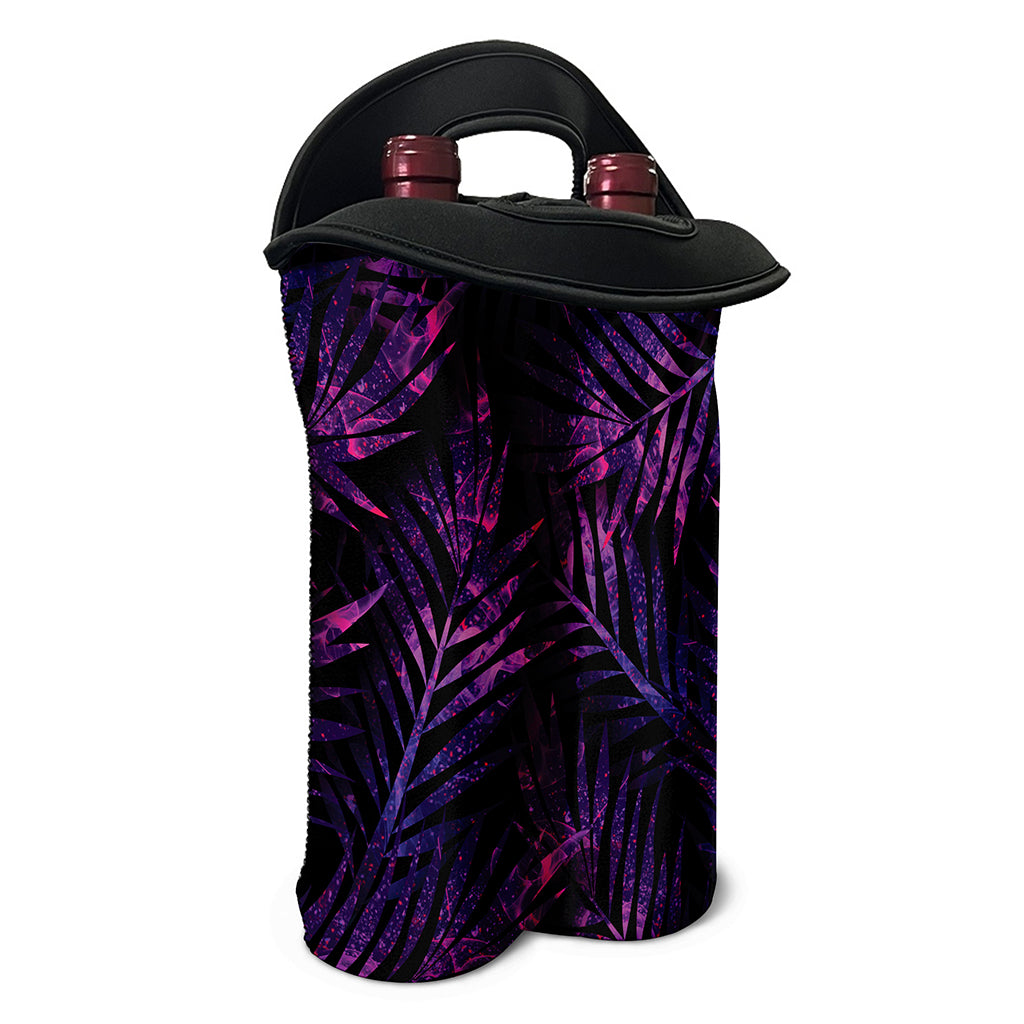 Purple Tropical Leaves Print Double Neoprene Wine Tote