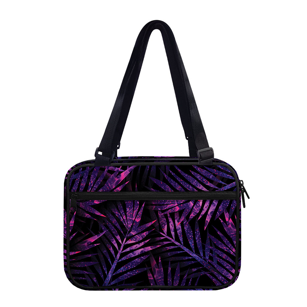 Purple Tropical Leaves Print Double Strap Bible Bag
