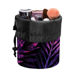 Purple Tropical Leaves Print Drawstring Makeup Bag