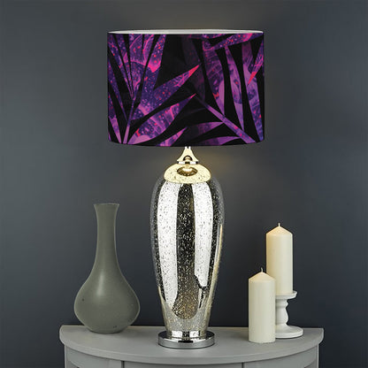 Purple Tropical Leaves Print Drum Lamp Shade