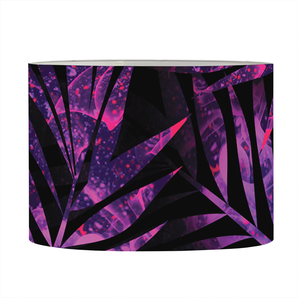 Purple Tropical Leaves Print Drum Lamp Shade