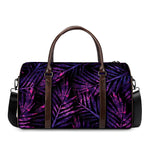 Purple Tropical Leaves Print Duffle Bag