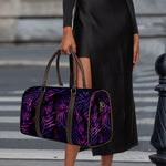 Purple Tropical Leaves Print Duffle Bag