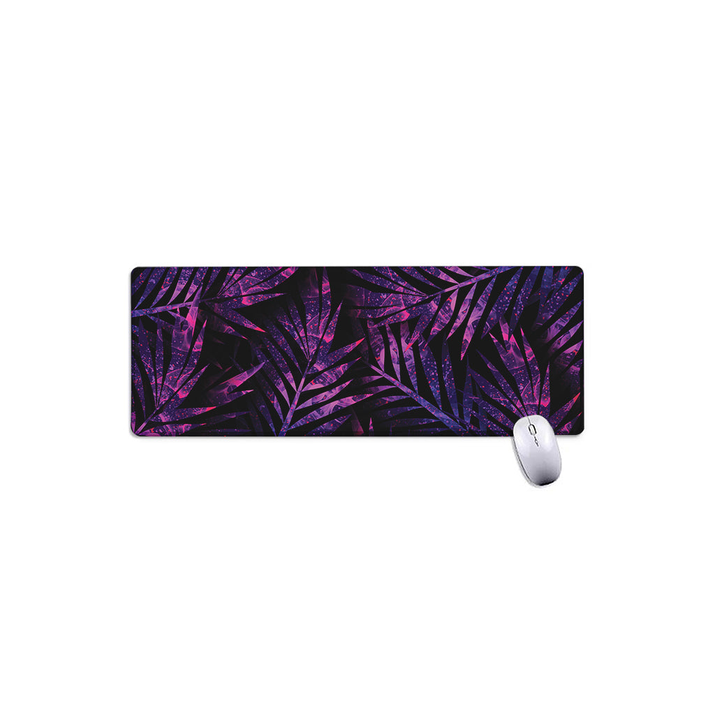 Purple Tropical Leaves Print Extended Mouse Pad