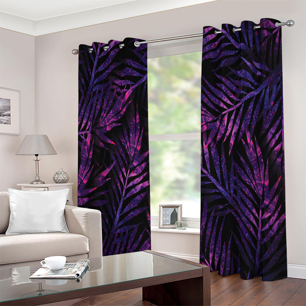 Purple Tropical Leaves Print Extra Wide Grommet Curtains