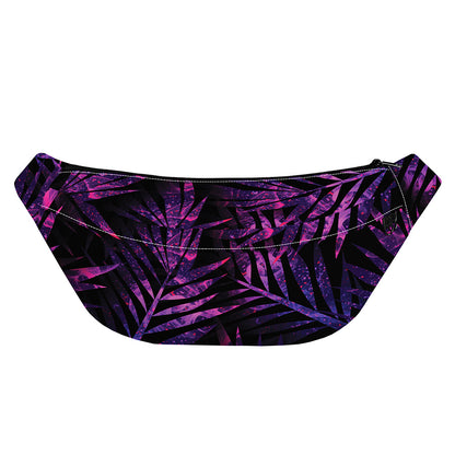 Purple Tropical Leaves Print Fanny Pack