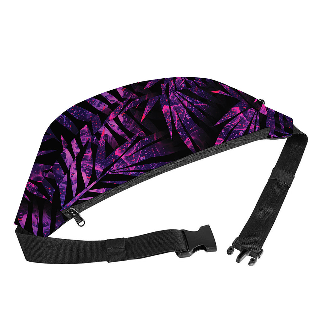 Purple Tropical Leaves Print Fanny Pack