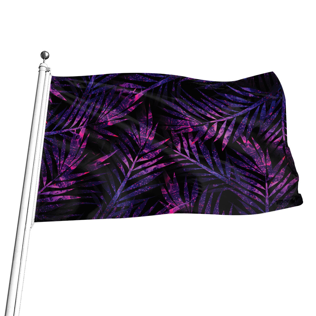 Purple Tropical Leaves Print Flag