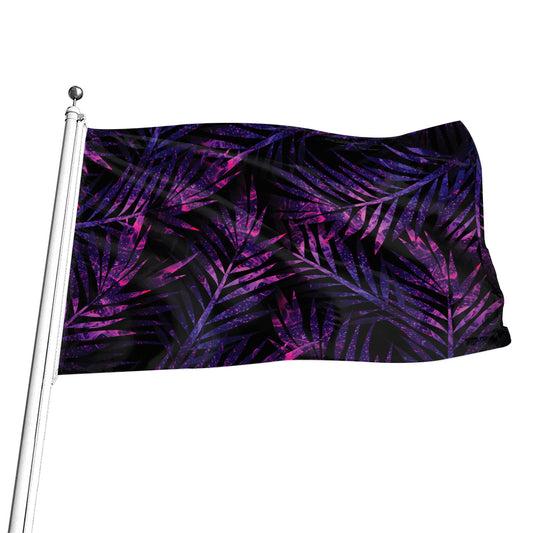 Purple Tropical Leaves Print Flag