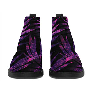 Purple Tropical Leaves Print Flat Ankle Boots