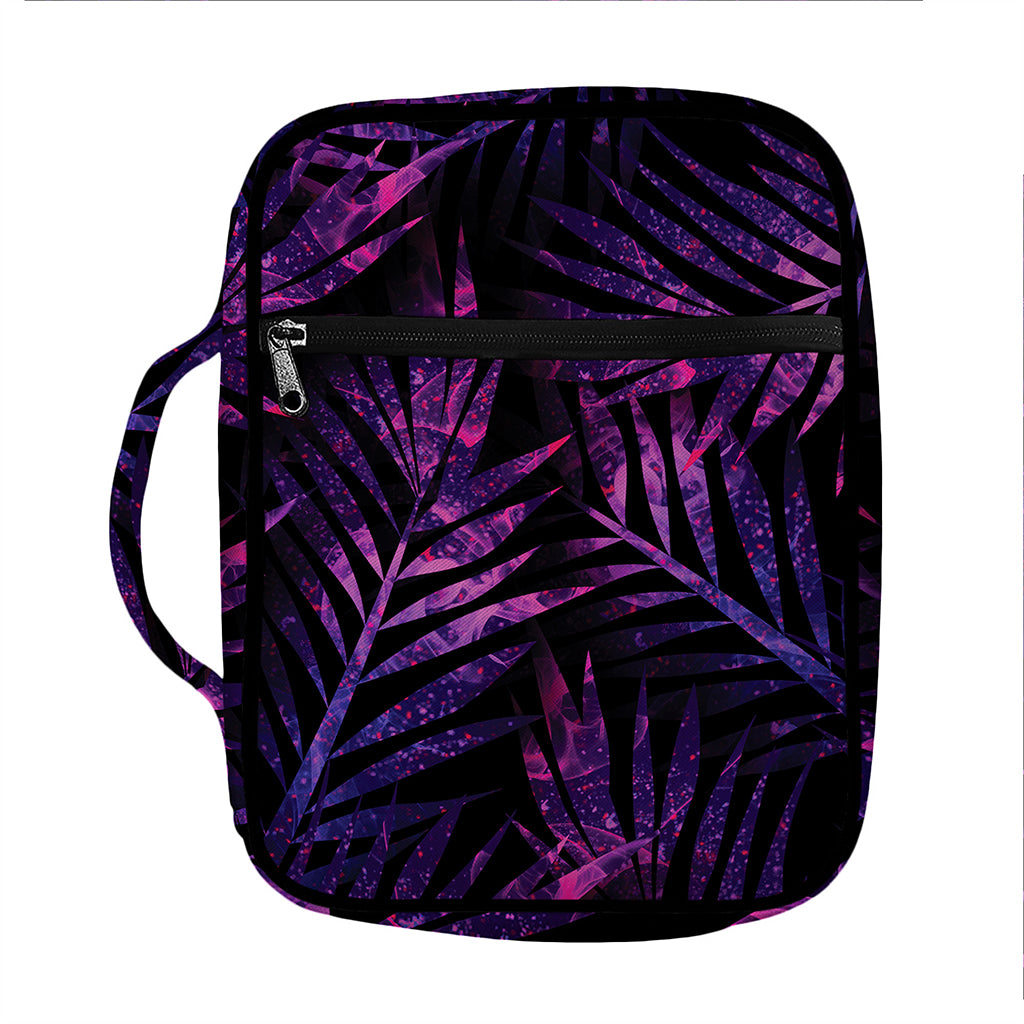 Purple Tropical Leaves Print Front Pocket Bible Bag