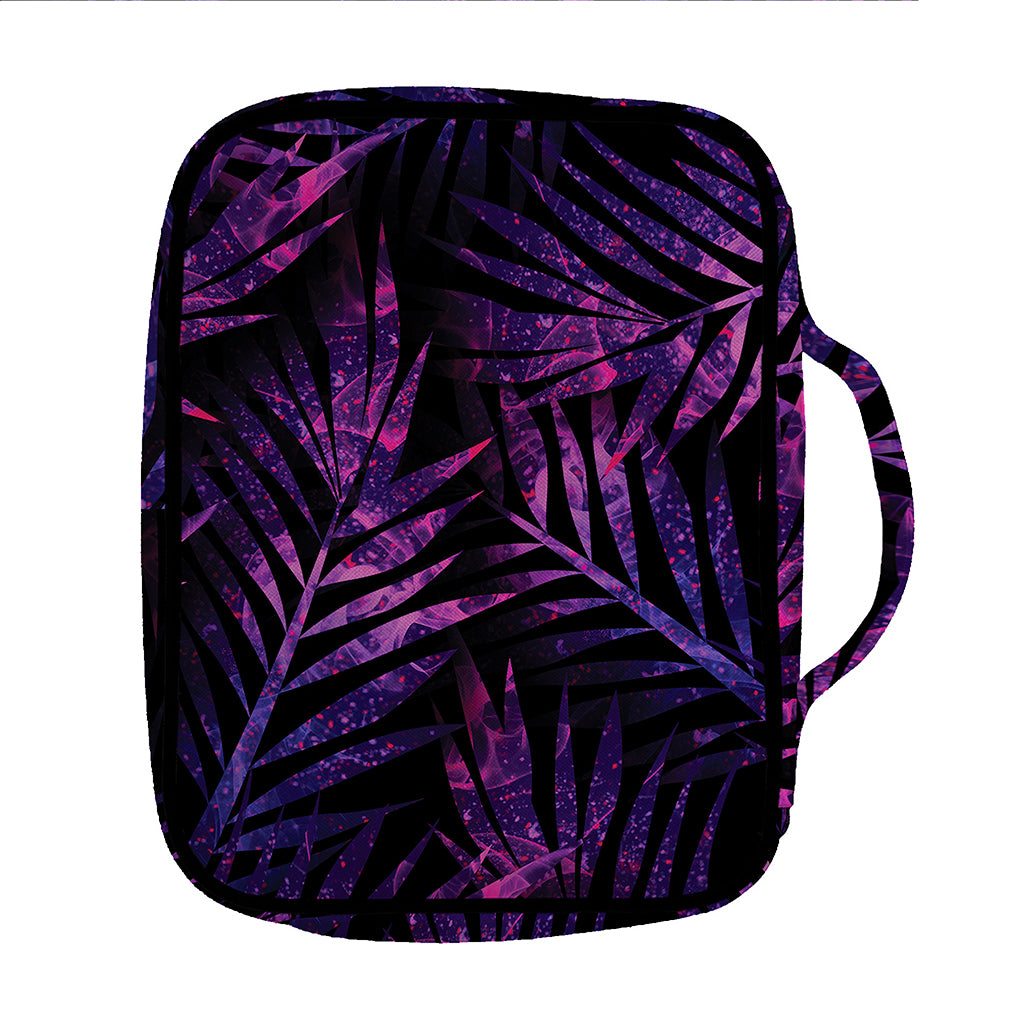 Purple Tropical Leaves Print Front Pocket Bible Bag