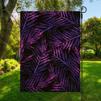 Purple Tropical Leaves Print Garden Flag