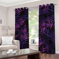 Purple Tropical Leaves Print Grommet Curtains
