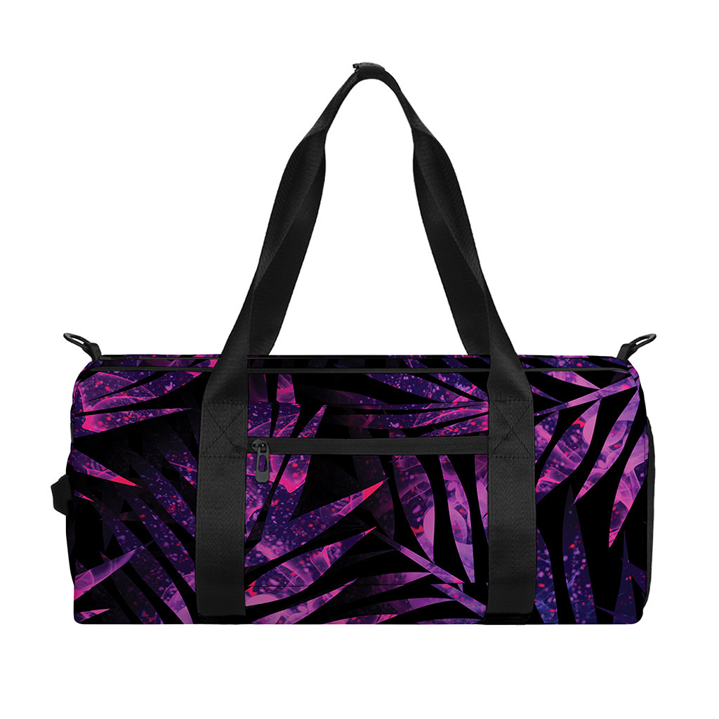 Purple Tropical Leaves Print Gym Bag