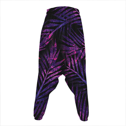 Purple Tropical Leaves Print Hammer Pants