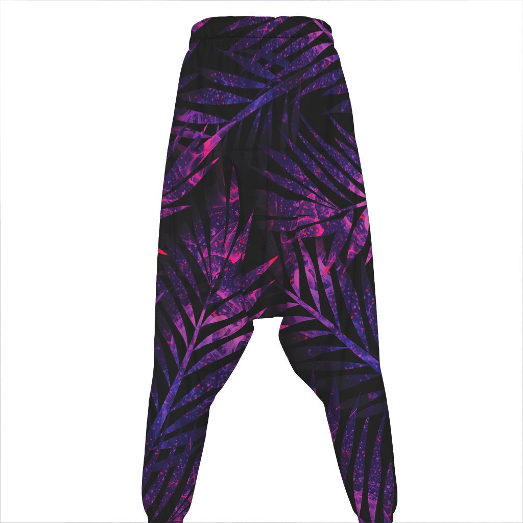 Purple Tropical Leaves Print Hammer Pants