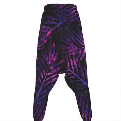 Purple Tropical Leaves Print Hammer Pants