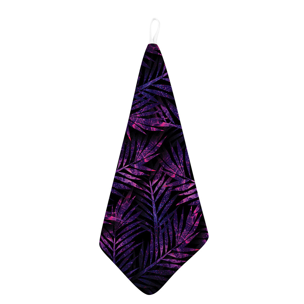 Purple Tropical Leaves Print Hand Towel