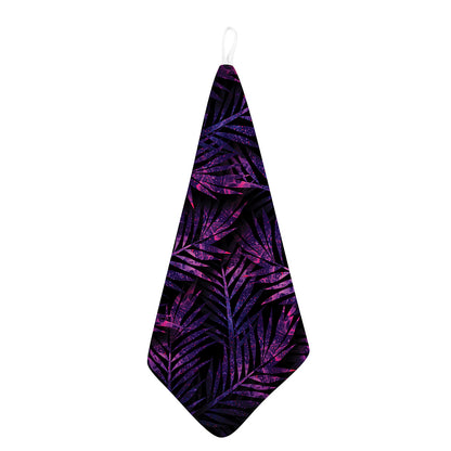 Purple Tropical Leaves Print Hand Towel