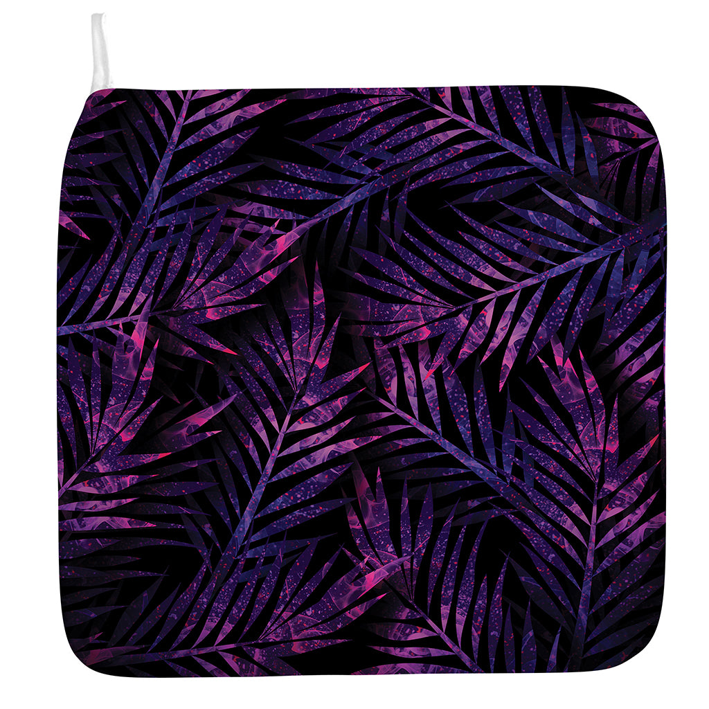 Purple Tropical Leaves Print Hand Towel