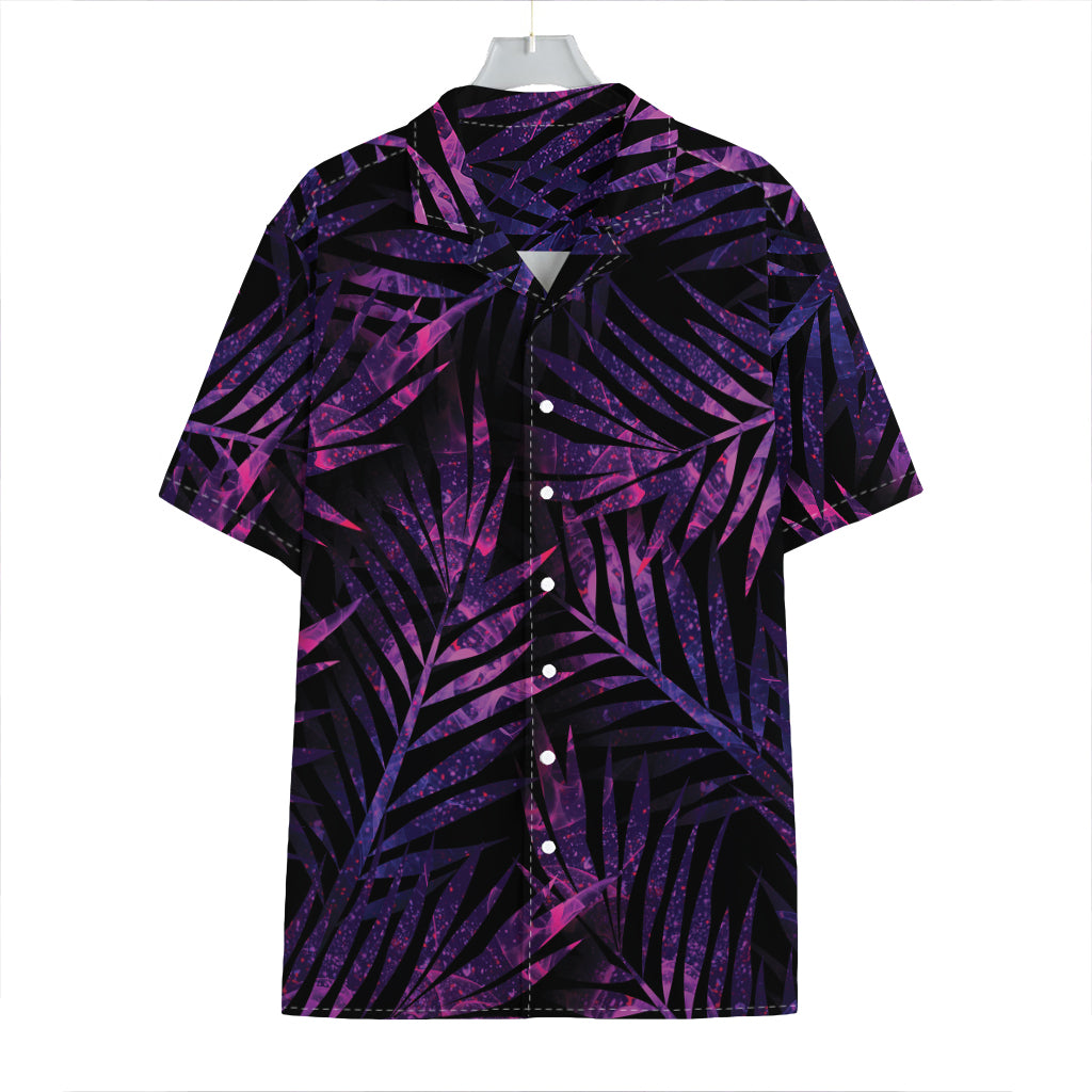Purple Tropical Leaves Print Hawaiian Shirt