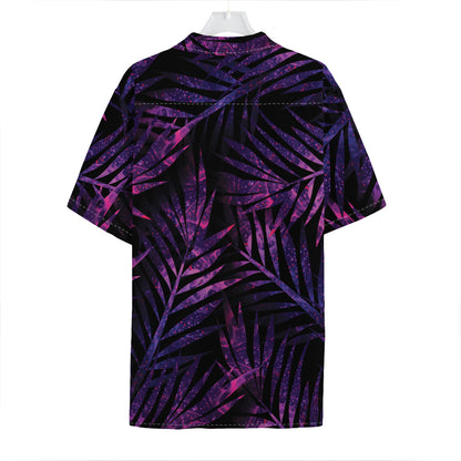 Purple Tropical Leaves Print Hawaiian Shirt