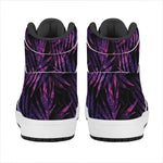Purple Tropical Leaves Print High Top Leather Sneakers
