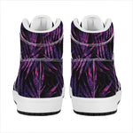 Purple Tropical Leaves Print High Top Leather Sneakers