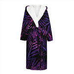 Purple Tropical Leaves Print Hooded Bathrobe