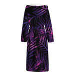 Purple Tropical Leaves Print Hooded Bathrobe