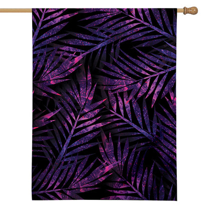 Purple Tropical Leaves Print House Flag
