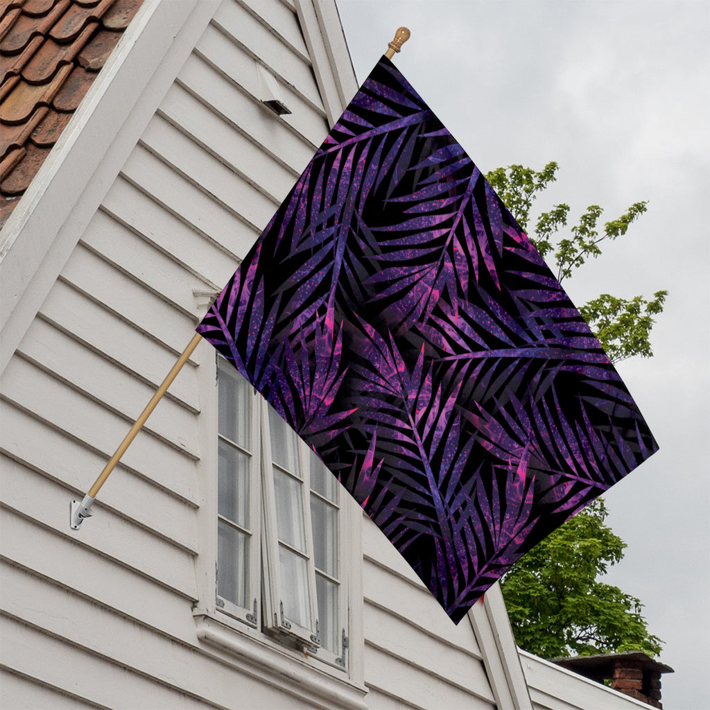 Purple Tropical Leaves Print House Flag