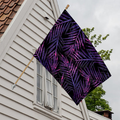 Purple Tropical Leaves Print House Flag