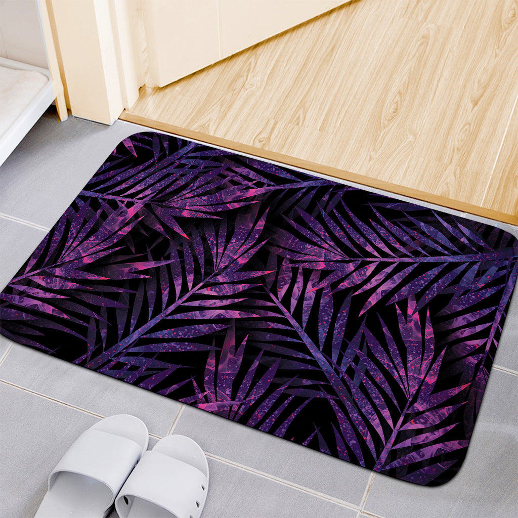 Purple Tropical Leaves Print Indoor Door Mat