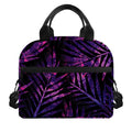 Purple Tropical Leaves Print Insulated Lunch Bag