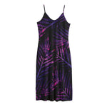 Purple Tropical Leaves Print Jersey Midi Cami Dress