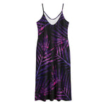 Purple Tropical Leaves Print Jersey Midi Cami Dress