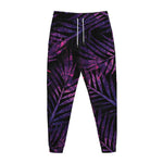 Purple Tropical Leaves Print Jogger Pants