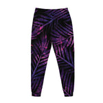 Purple Tropical Leaves Print Jogger Pants