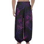Purple Tropical Leaves Print Lantern Pants
