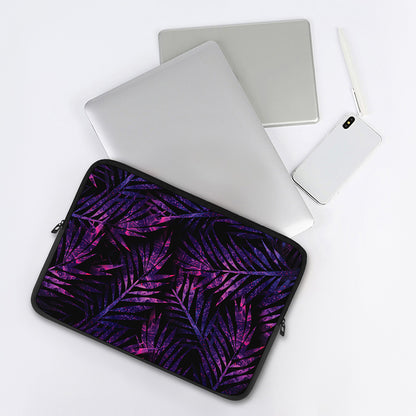 Purple Tropical Leaves Print Laptop Sleeve