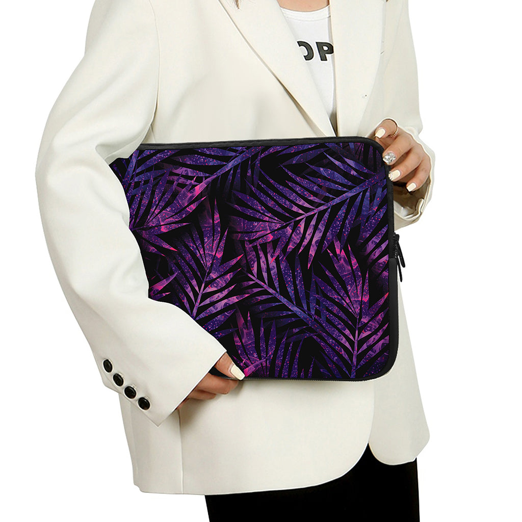 Purple Tropical Leaves Print Laptop Sleeve